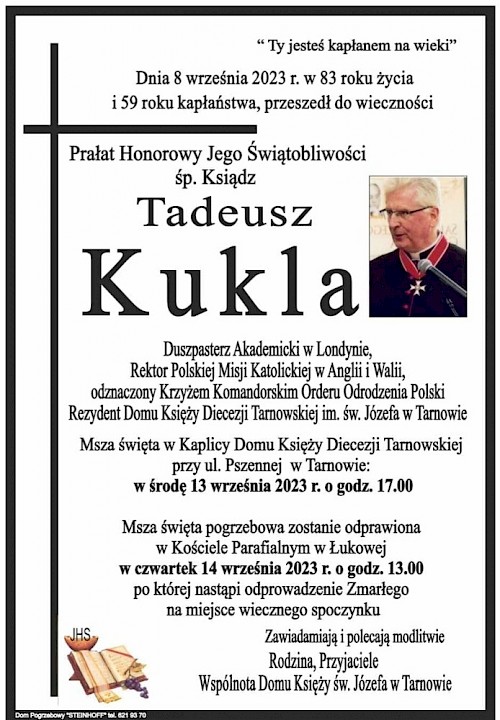 ZMARŁ KS.&nbsp;PRAŁ. TADEUSZ KUKLA - WIELOLETNI PROBOSZCZ NASZEJ PARAFII