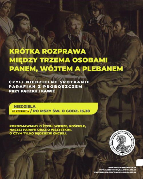 Krótka rozprawa między trzema osobami, Panem, Wójtem a&nbsp;Plebanem czyli niedzielne spotkanie parafian z&nbsp;proboszczem przy pączku i&nbsp;kawie